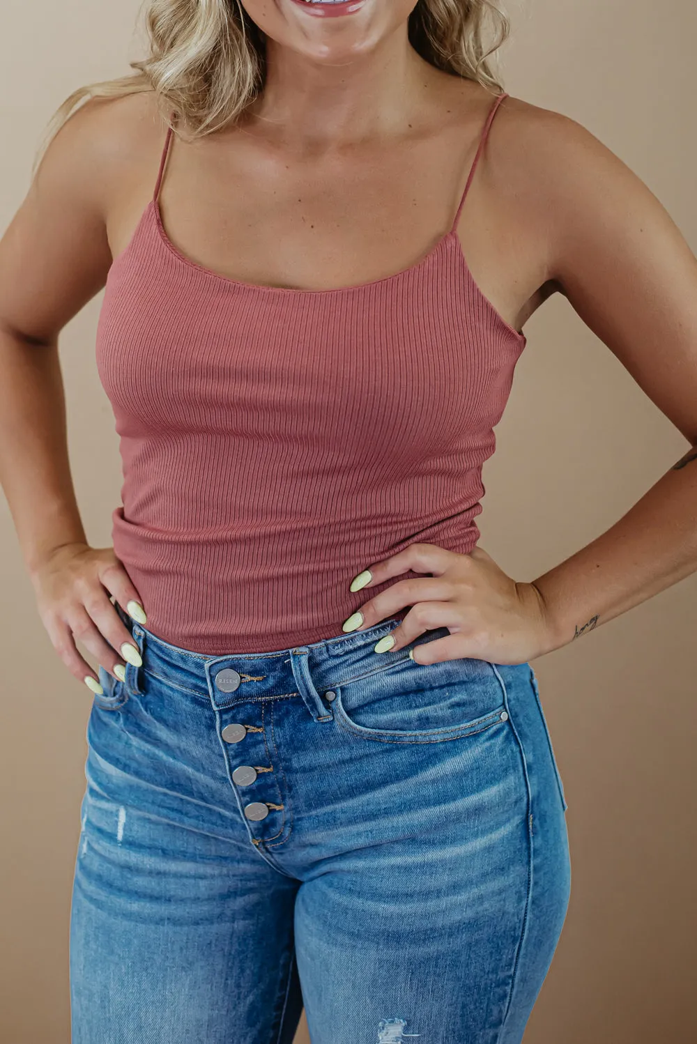 Daily Rib Knit Cami, Dusty Coral