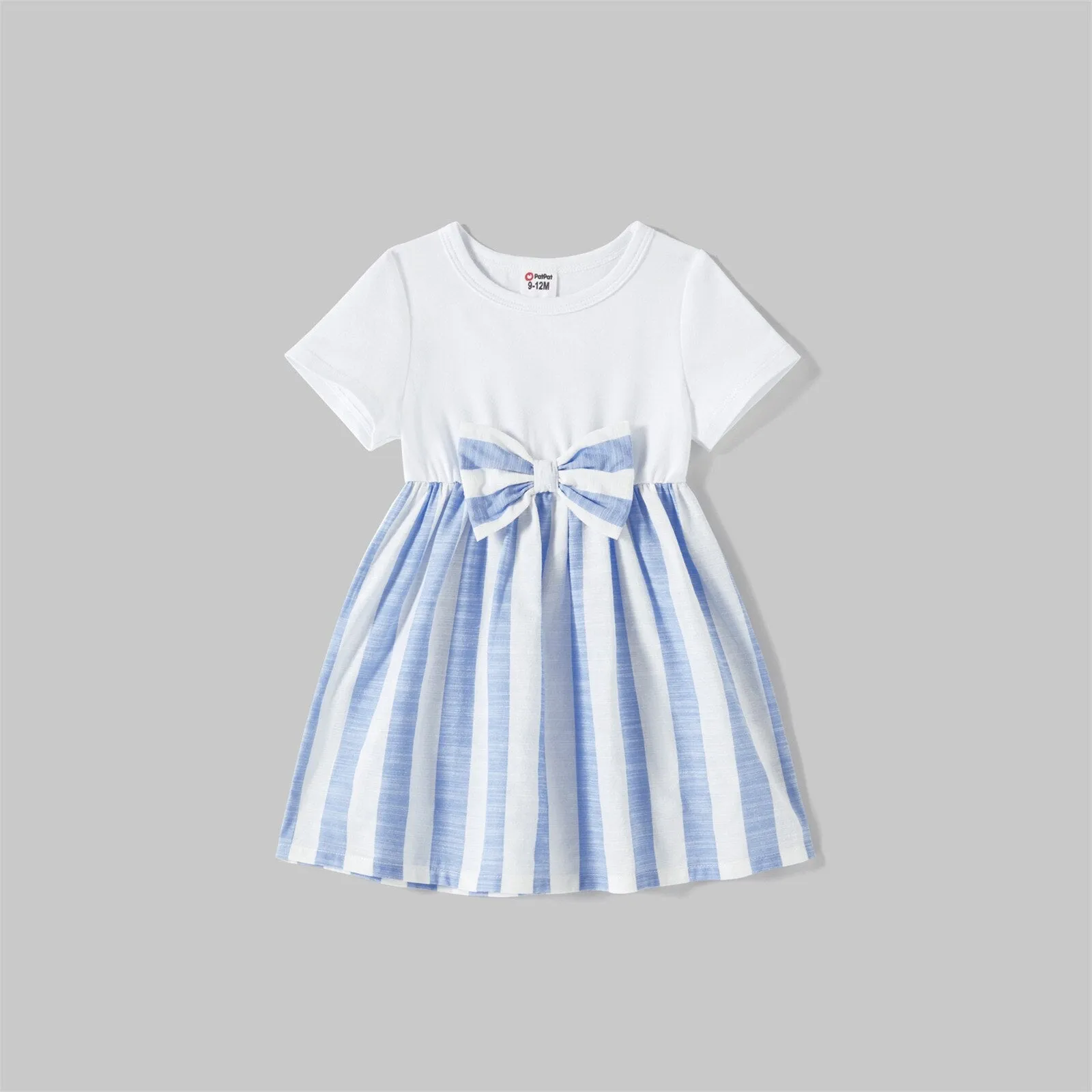 Short Sleeve Striped White & Blue Dress Sets - Matching Family Outfit